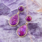 Purple Turquoise and Golden Bronze Teardrop Earrings by Barse Jewelry