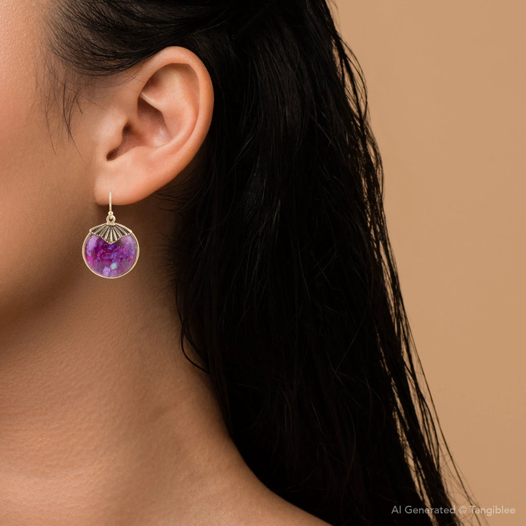 Purple Turquoise Circle Golden Drop Earrings by Barse Jewelry