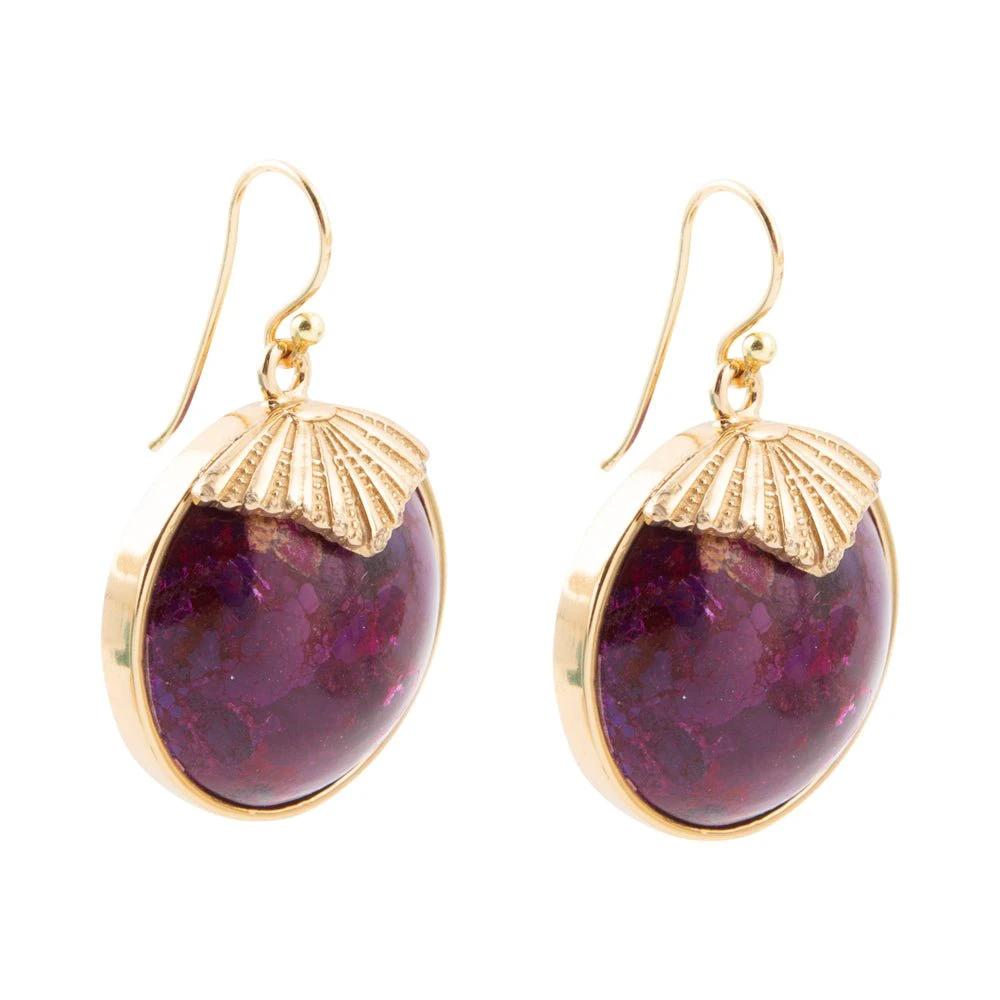 Purple Turquoise Circle Golden Drop Earrings by Barse Jewelry