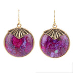 Purple Turquoise Circle Golden Drop Earrings by Barse Jewelry