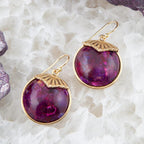 Purple Turquoise Circle Golden Drop Earrings by Barse Jewelry