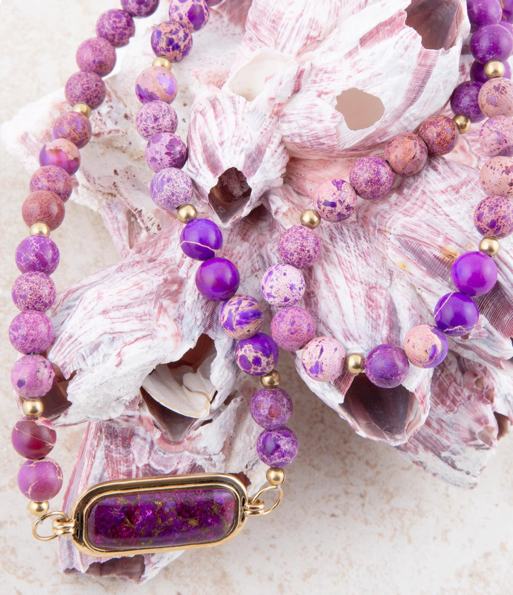 Purple Turquoise Linked Golden Necklace by Barse Jewelry