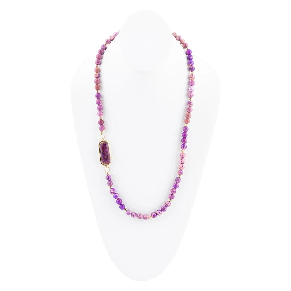 Purple Turquoise Linked Golden Necklace by Barse Jewelry