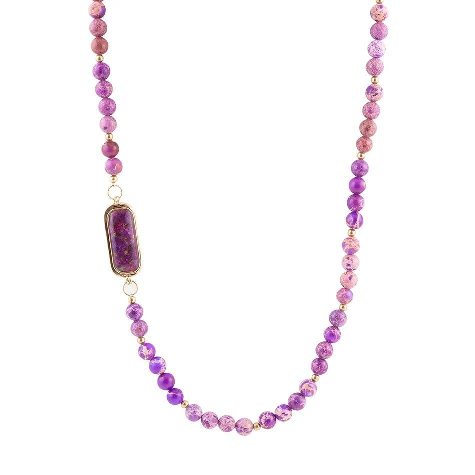 Purple Turquoise Linked Golden Necklace by Barse Jewelry