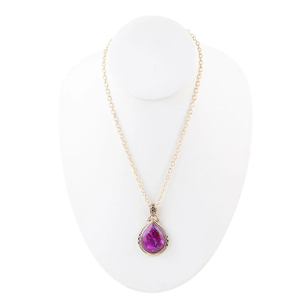 Purple Turquoise Teardrop Golden Pendant Necklace by Barse Jewelry