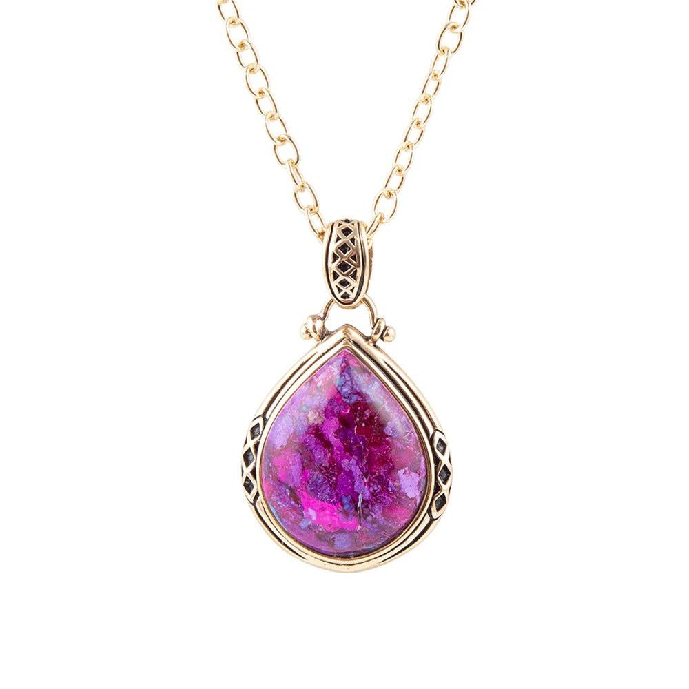 Purple Turquoise Teardrop Golden Pendant Necklace by Barse Jewelry