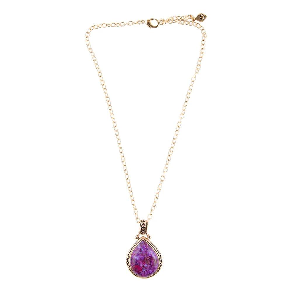 Purple Turquoise Teardrop Golden Pendant Necklace by Barse Jewelry