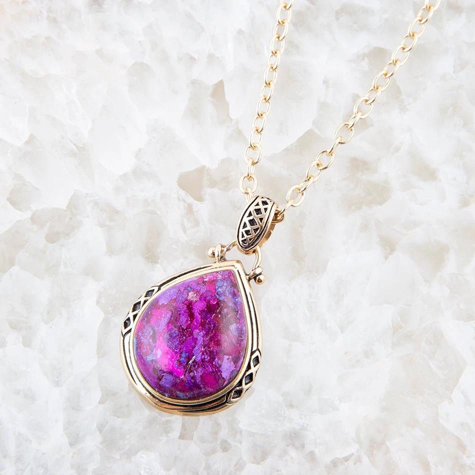 Purple Turquoise Teardrop Golden Pendant Necklace by Barse Jewelry