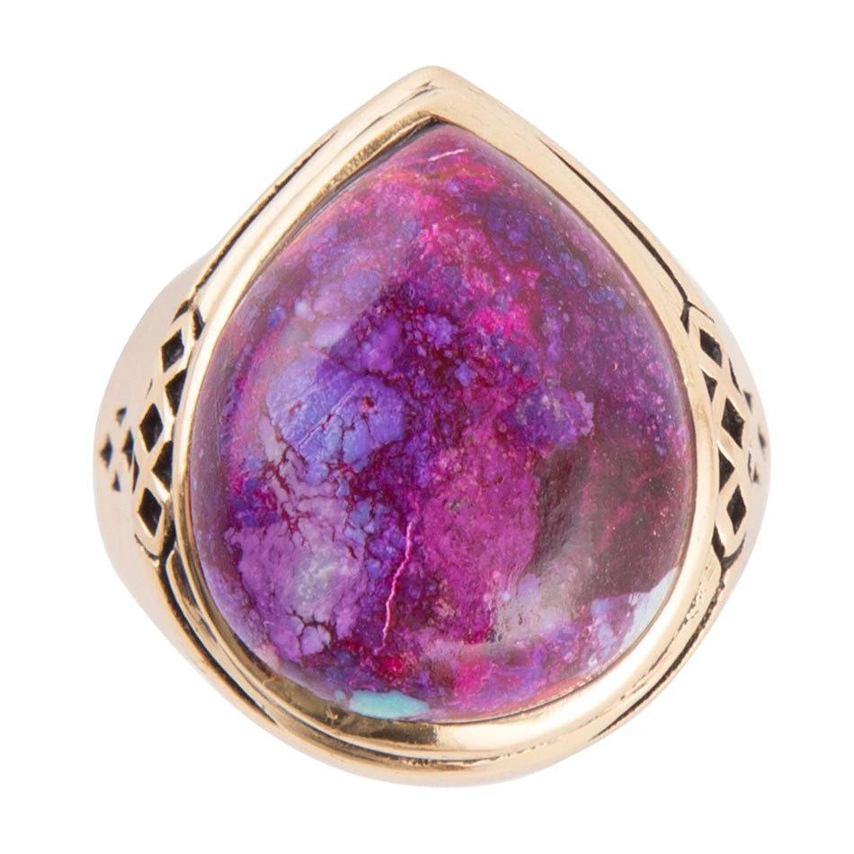 Purple Turquoise Golden Teardrop Ring by Barse Jewelry