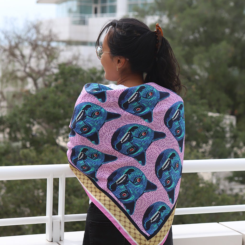 Purrquoise Cat Silk Scarf APPAREL La Vie Bien Purrquoise Cat Silk Scarf