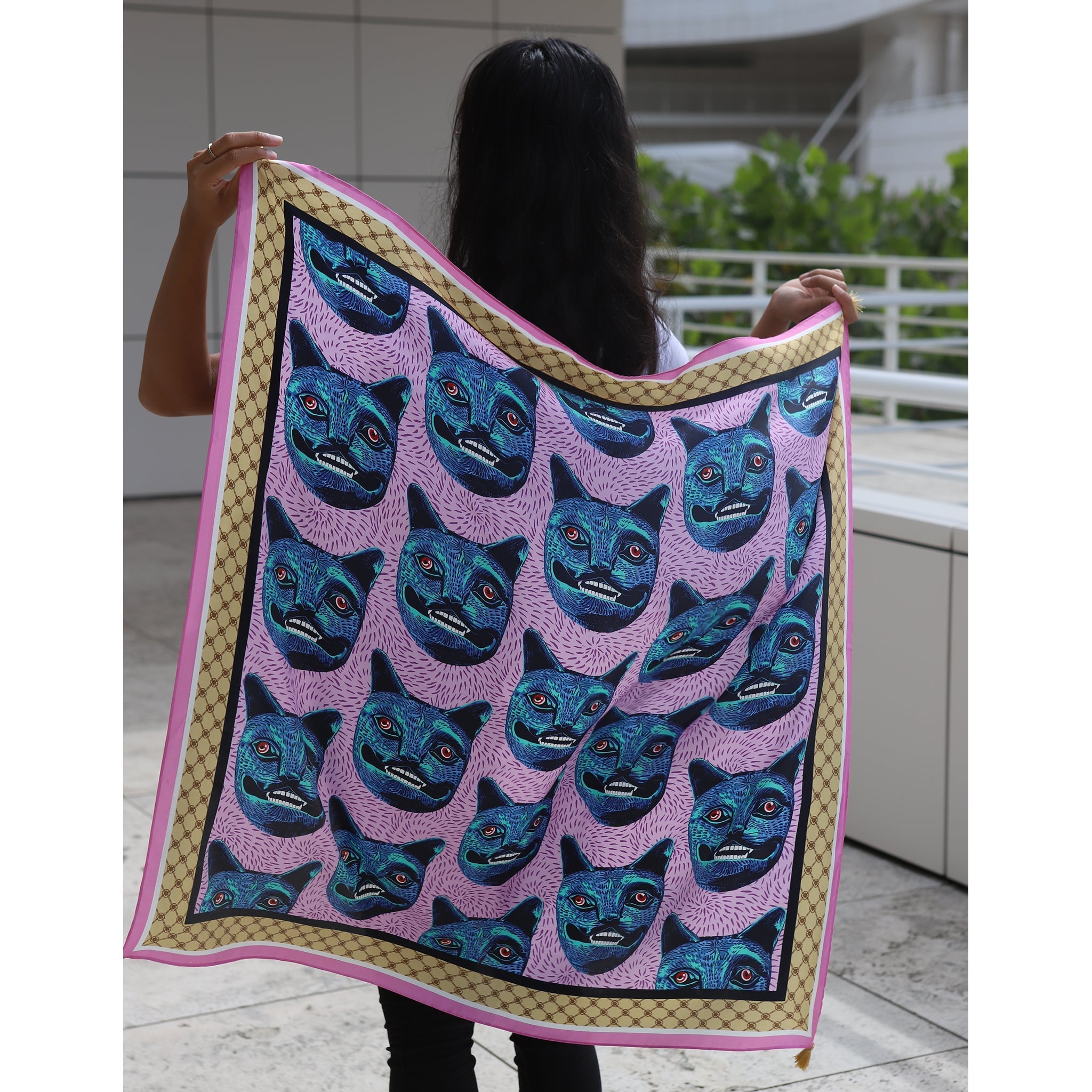 Purrquoise Cat Silk Scarf APPAREL La Vie Bien Purrquoise Cat Silk Scarf