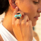 Puzzle Blue Turquoise and Black Onyx Golden Ring Set Rings La Vie Bien Puzzle Blue Turquoise and Black Onyx Golden Ring Set