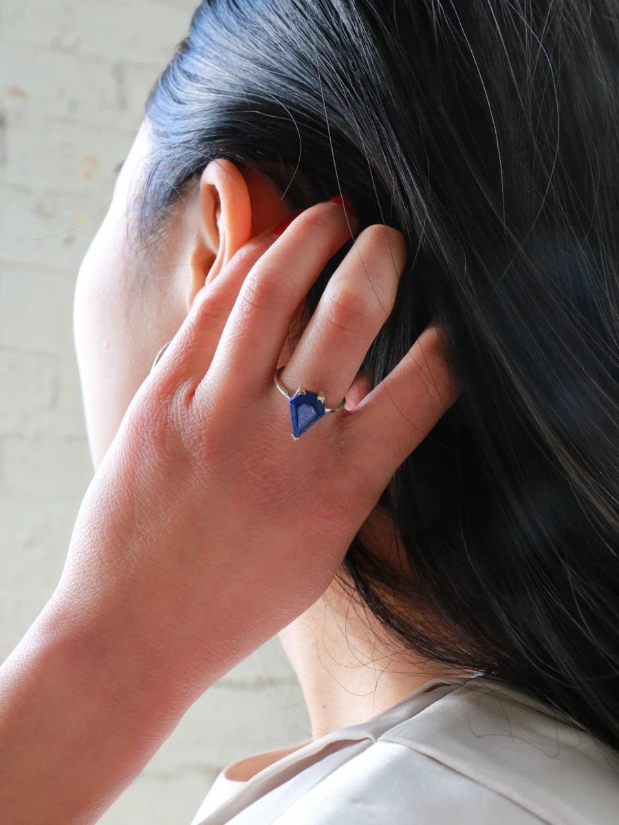 Pyramid Pronged Sterling Ring - Lapiz by Fair Anita