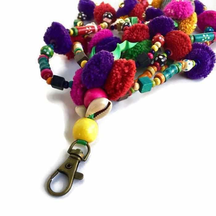 Pyramid XL Pom Pom Bag Charm | Handmade Zipper Pull with Beads and Shells | Thailand Zipper Pulls La Vie Bien Pyramid XL Pom Pom Bag Charm | Handmade Zipper Pull with Beads and Shells | Thailand