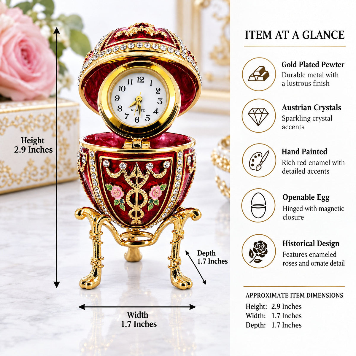 1895 Rosebud Royal Imperial Easter Egg with Clock Surprise