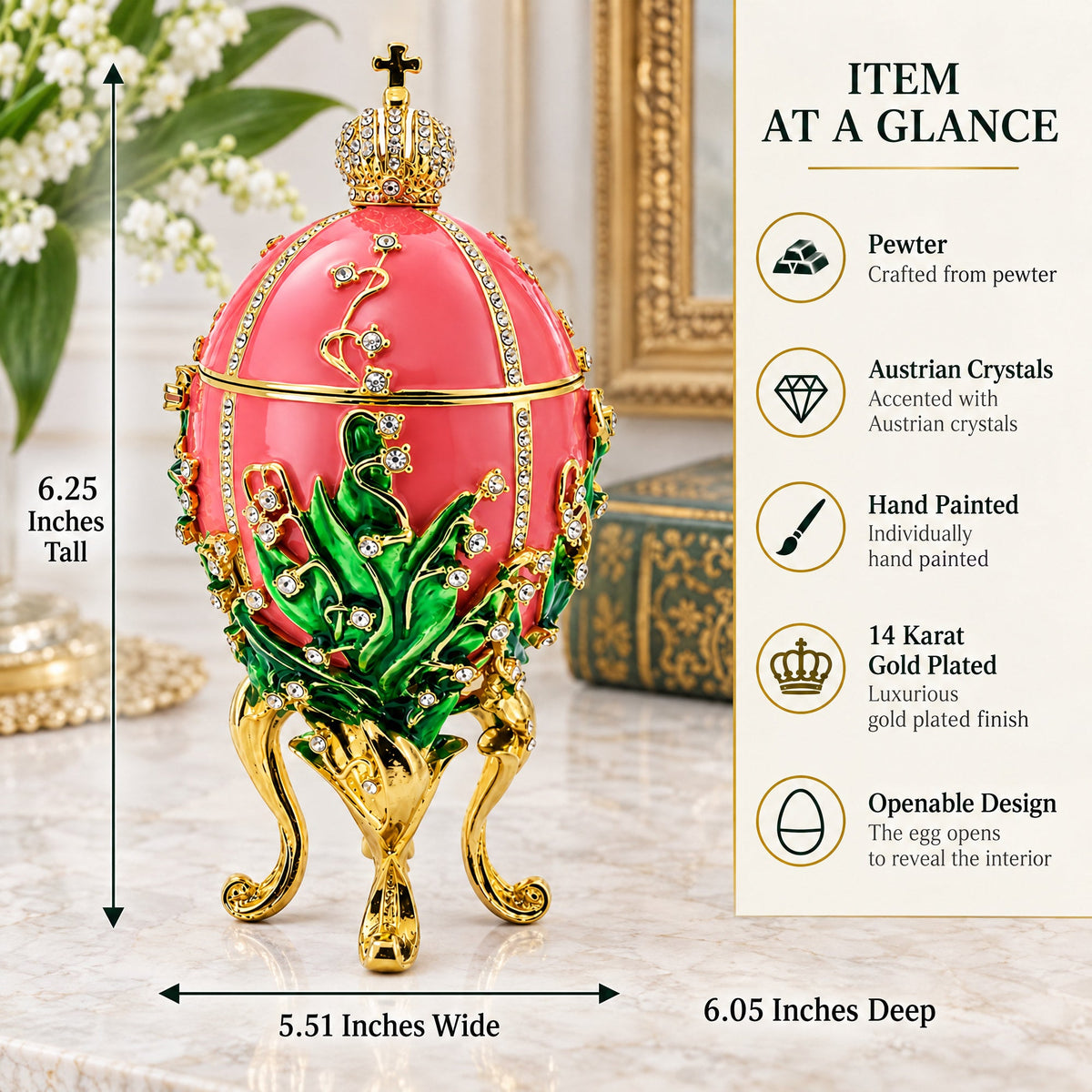 1898 Lilies of the Valley Royal Imperial Easter Egg 6.25 Inches