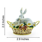 White Bunny Family in Easter Basket Trinket Box Figurine 2.5 Inches