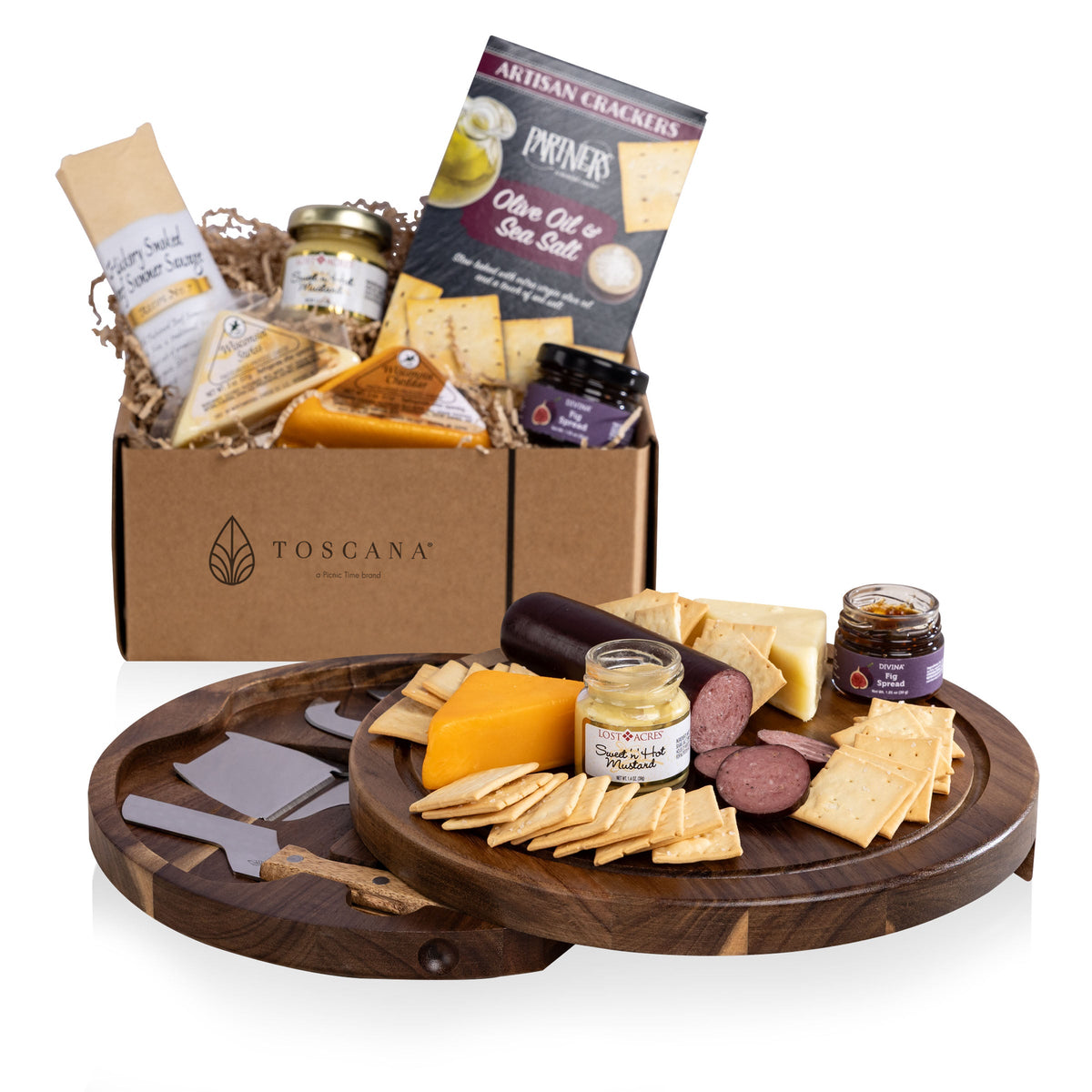 Acacia Circo Cheese Board with Gourmet Gift Pack