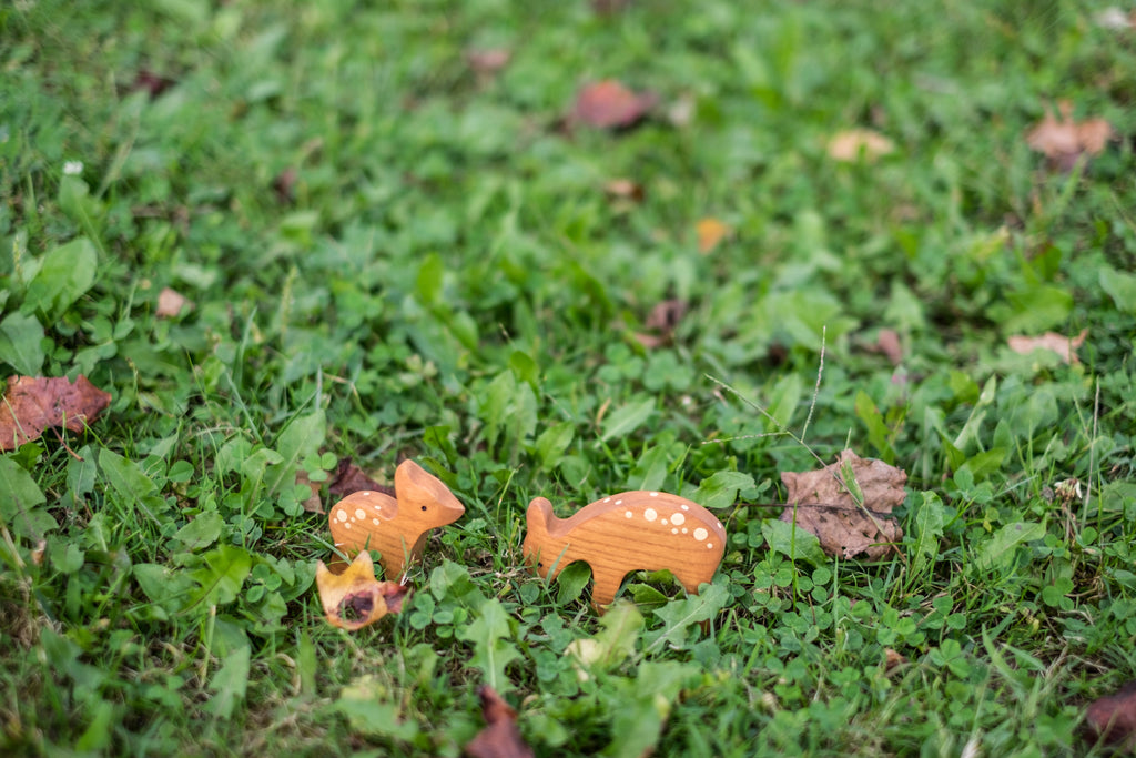 Waldorf Wooden Deer Figurine Set of 2