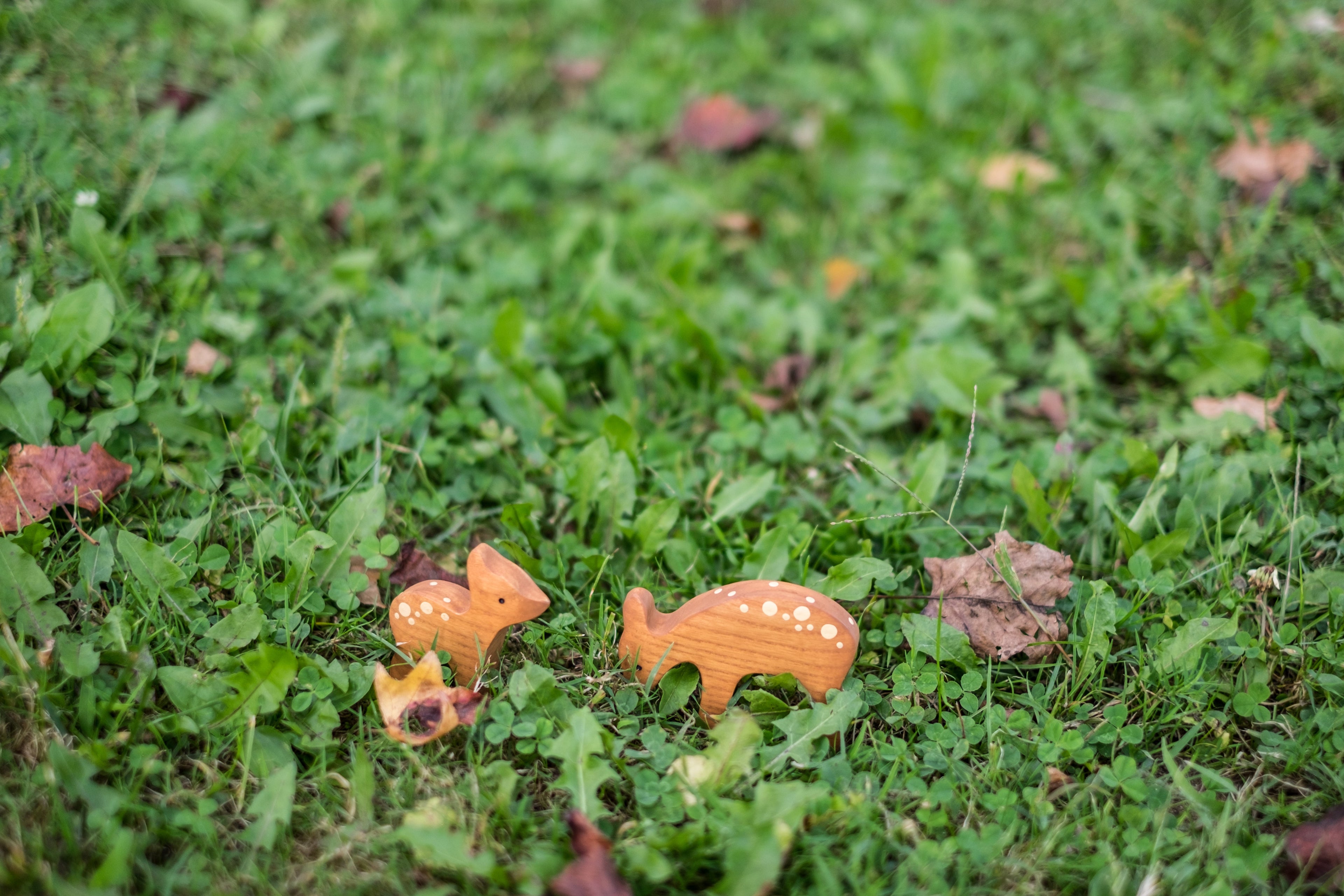 Waldorf Wooden Deer Figurine Set of 2