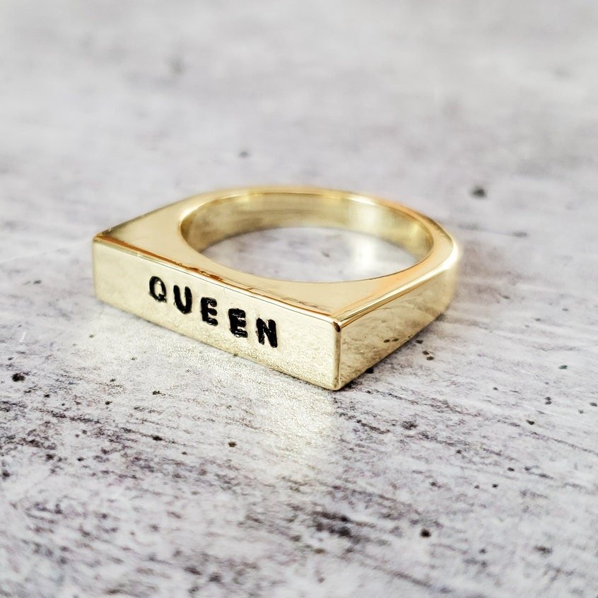 QUEEN Flat Top Band Ring: Gold Plated, Vermeil or Sterling Silver Finger Rings La Vie Bien QUEEN Flat Top Band Ring: Gold Plated, Vermeil or Sterling Silver