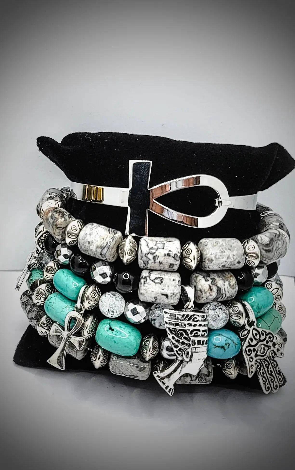 Queen Nefertiti Map Stone Jasper and Turquoise Bracelet set by L.Signature Collection by L.Styles