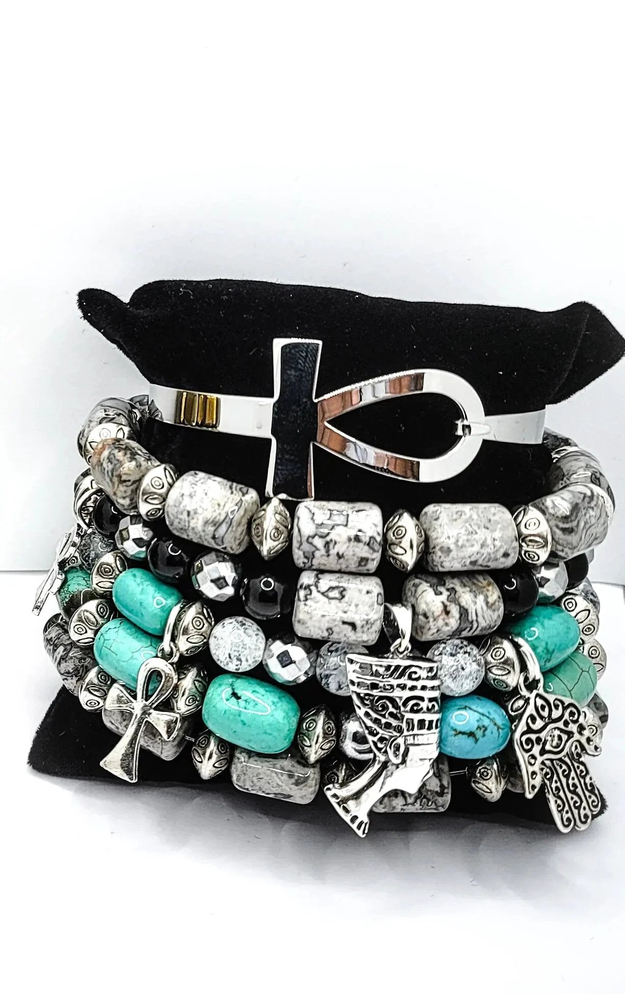 Queen Nefertiti Map Stone Jasper and Turquoise Bracelet set by L.Signature Collection by L.Styles