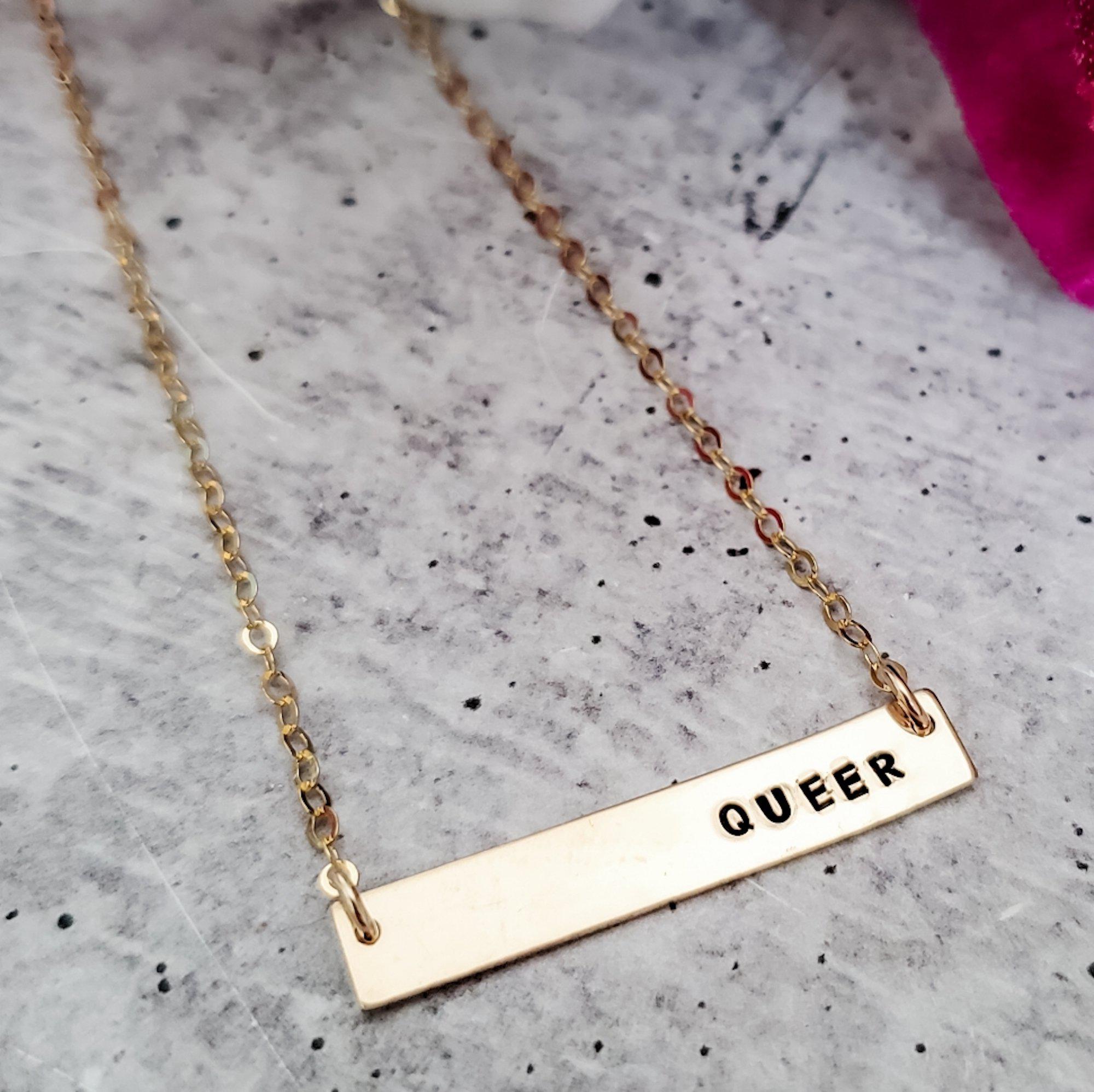 QUEER FEMME Bar Necklace Stamped Necklaces La Vie Bien QUEER FEMME Bar Necklace