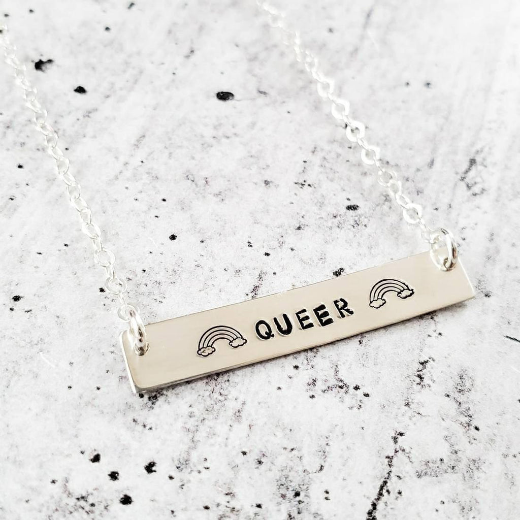 QUEER FEMME Bar Necklace Stamped Necklaces La Vie Bien QUEER FEMME Bar Necklace