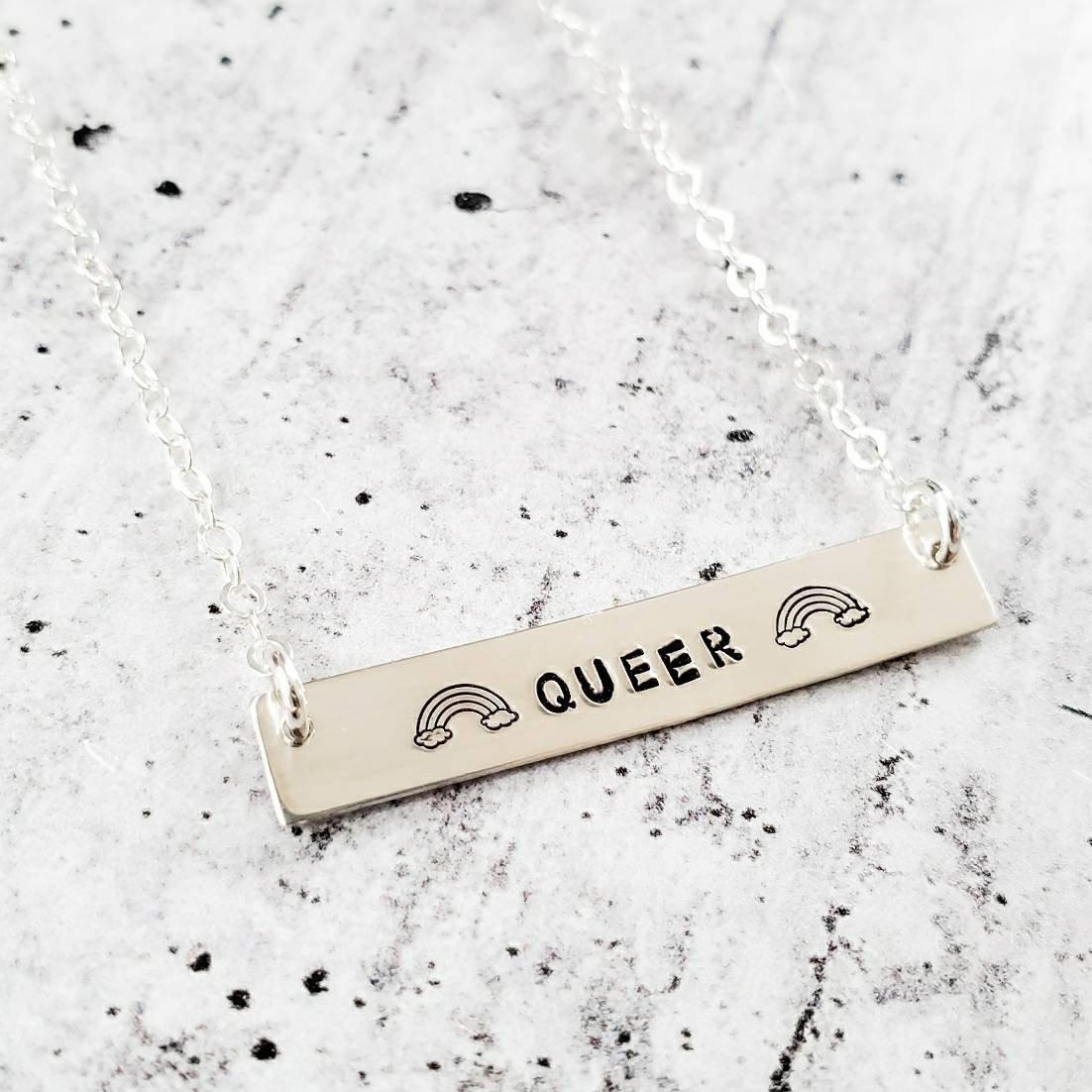 QUEER FEMME Bar Necklace Stamped Necklaces La Vie Bien QUEER FEMME Bar Necklace
