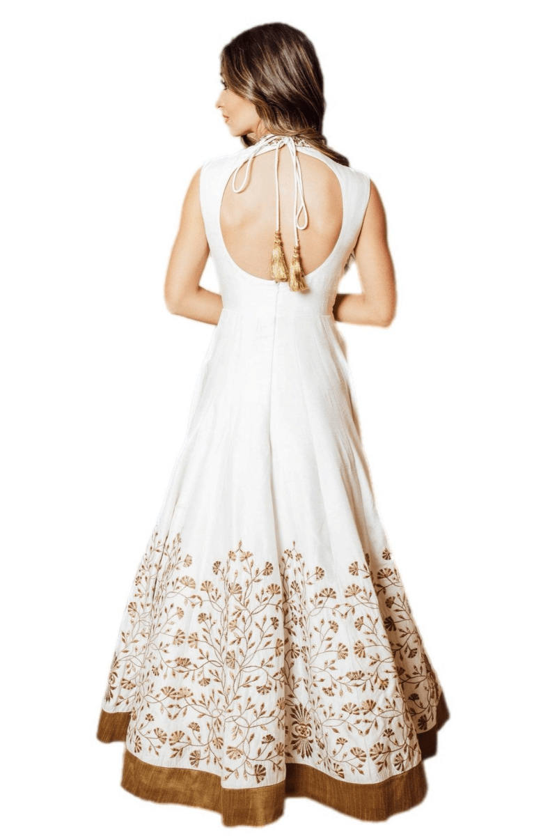 Anita White Gown with Embroidered Torso and Hem