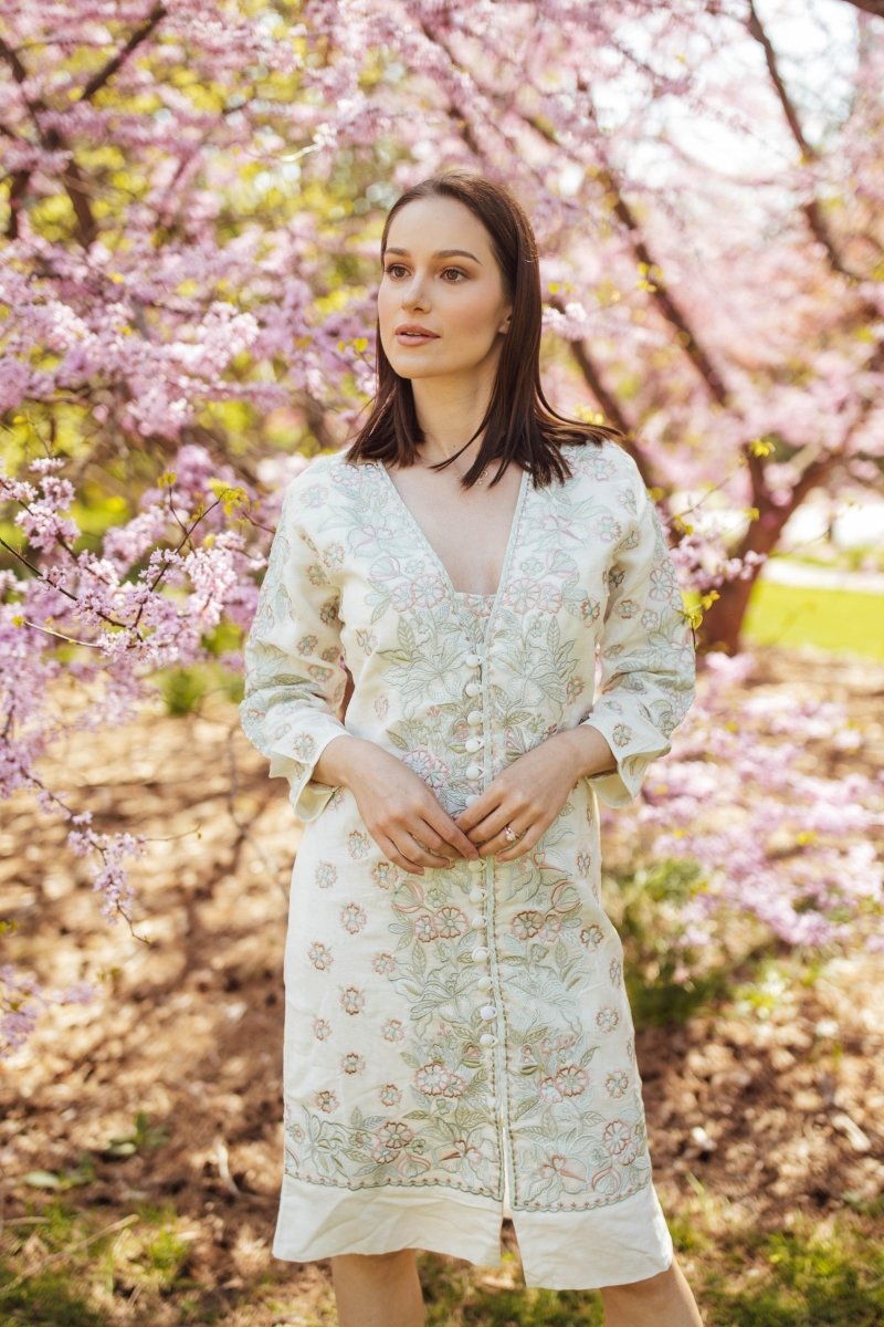 Keya Midi Dress with Floral Hand Embroidery