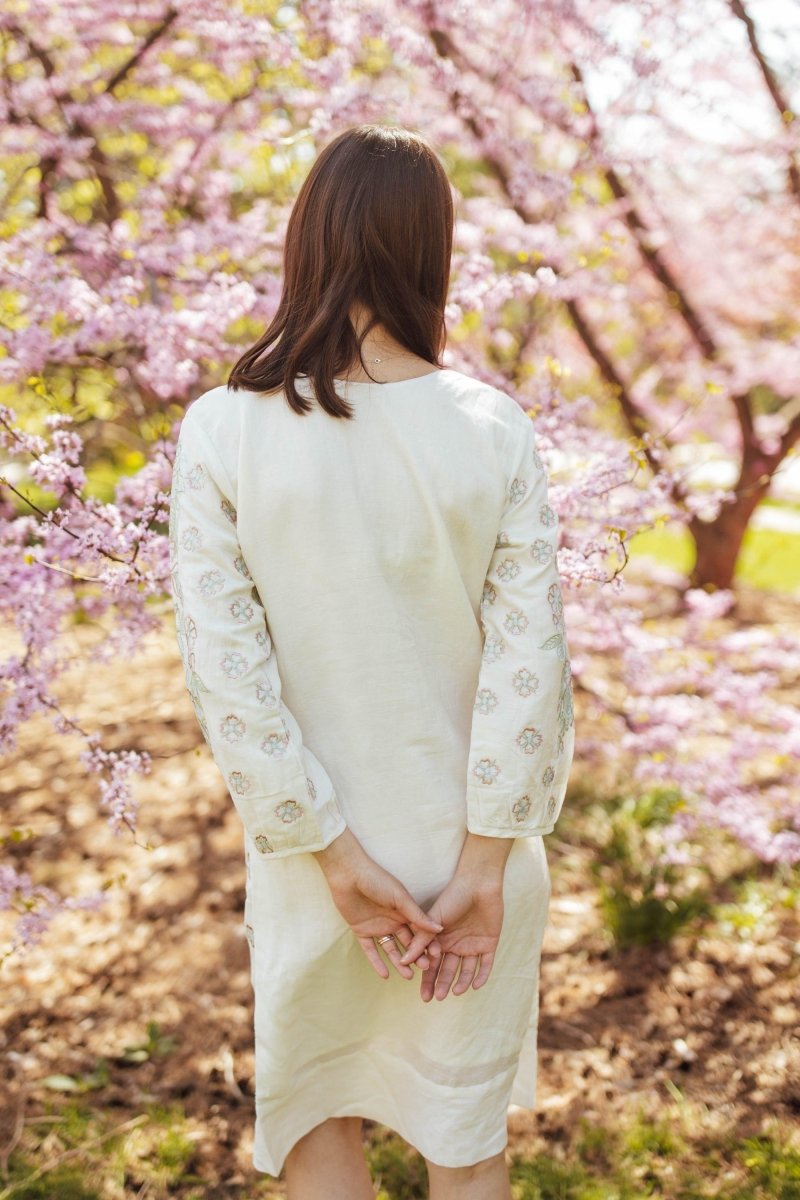 Keya Midi Dress with Floral Hand Embroidery