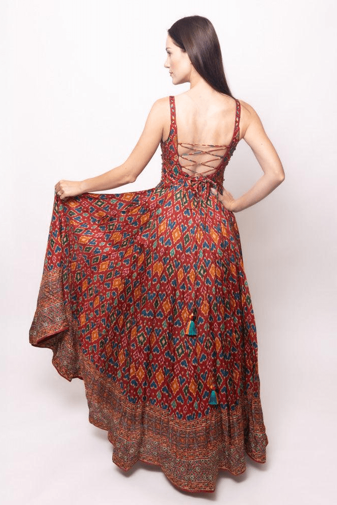 Louisa Red Dress with Patola Print