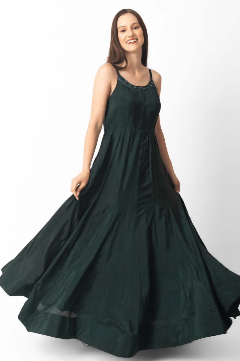 Mirena Green A-Line Long Dress