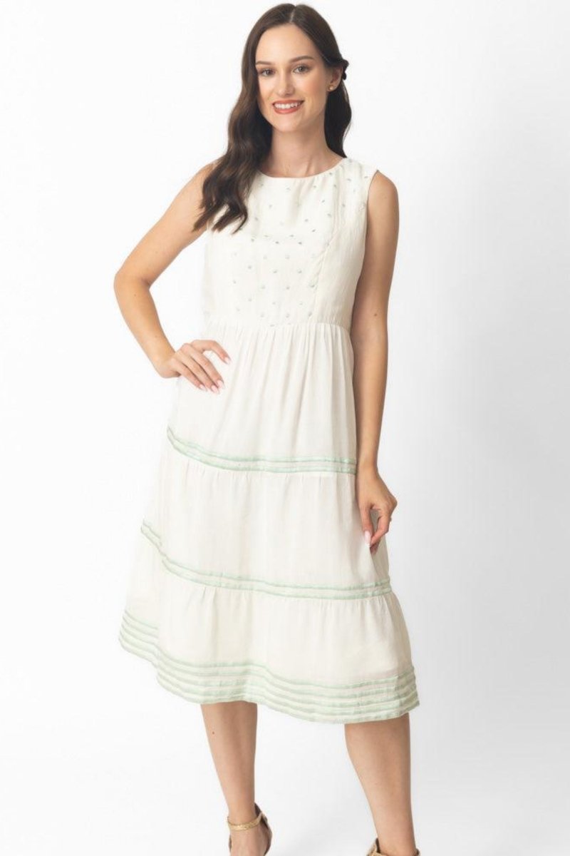 Saloni White Midi Dress with Embroidery