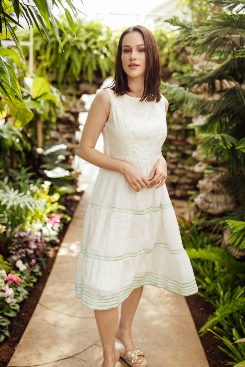 Saloni White Midi Dress with Embroidery