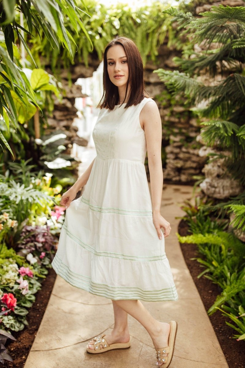 Saloni White Midi Dress with Embroidery