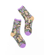 Rabbit Floral Black Sheer Crew Sock by Sock Candy