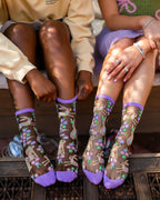 Rabbit Floral Black Sheer Crew Sock by Sock Candy