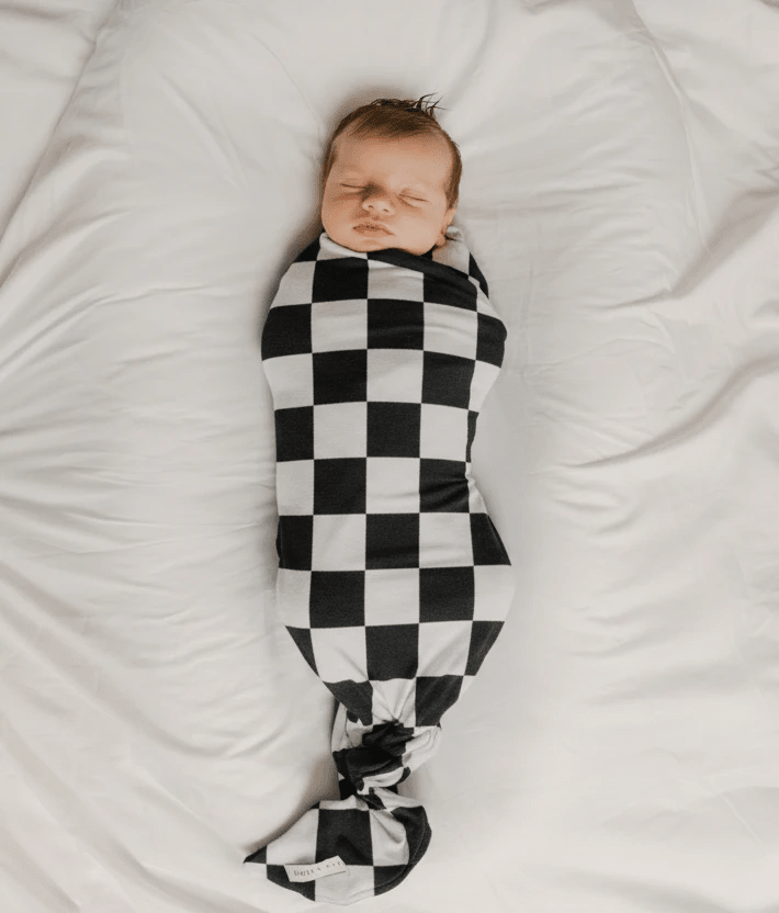 Race Black & White Checkered Stretch Swaddle by Little Mae & Co