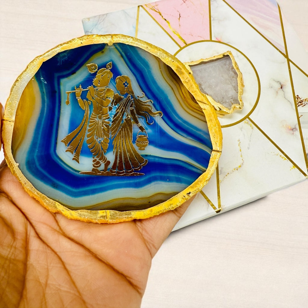 Radha Krishna Agate with Marble T Light Holder - Krishna Gift/ Janmashtami Gift/Hostess Gift La Vie Bien Radha Krishna Agate with Marble T Light Holder - Krishna Gift/ Janmashtami Gift/Hostess Gift