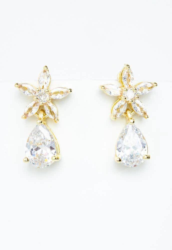 Radiant Bloom Gold and Zircon Drop Earrings by Ethical Trade Co