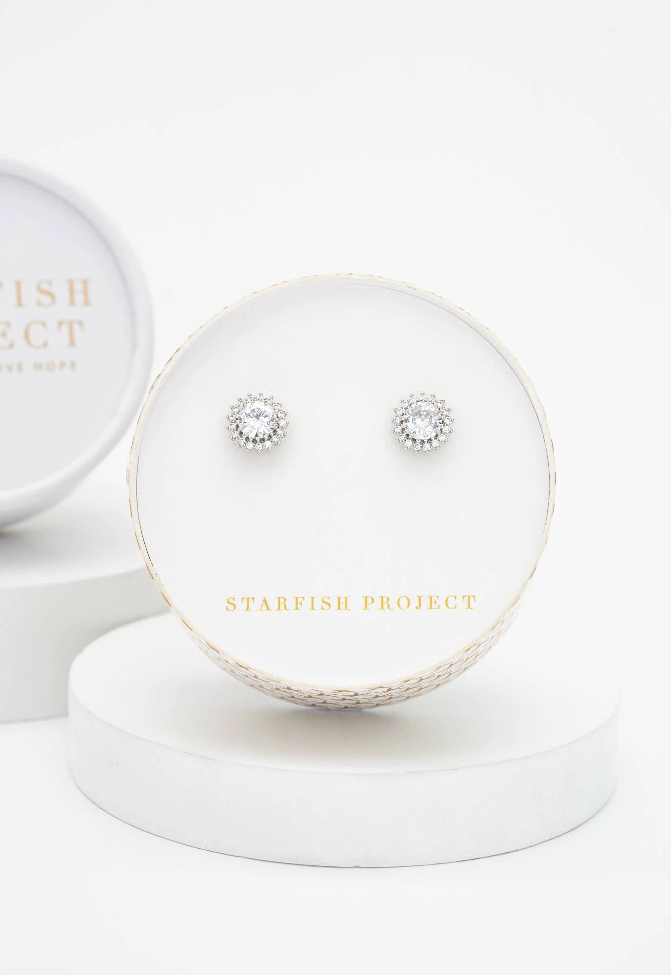 Radiant Shine Platinum Zircon Studs by Ethical Trade Co