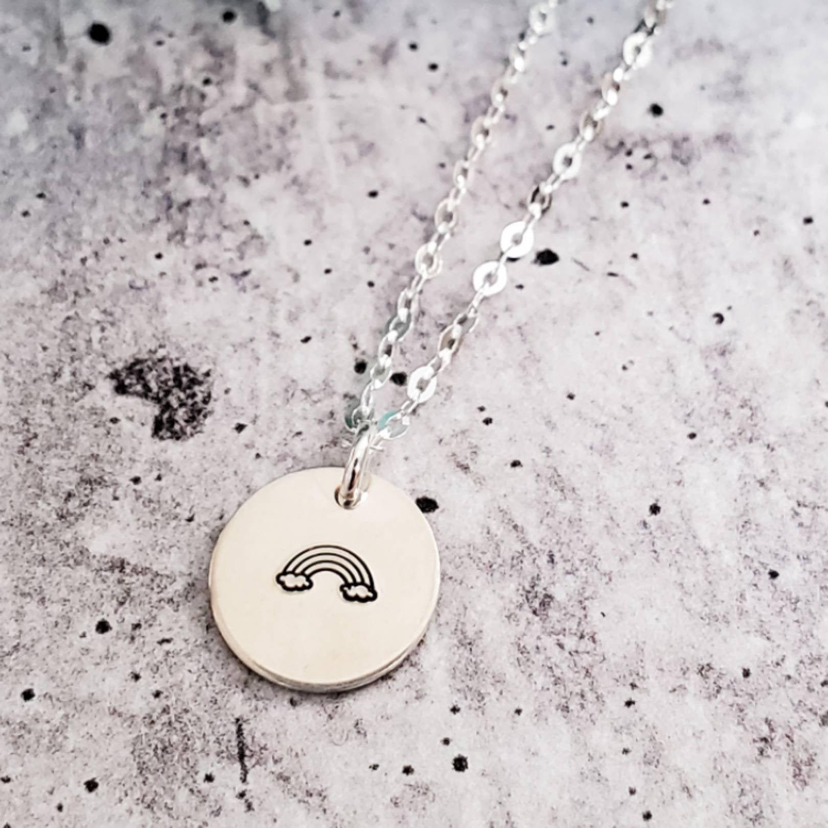 Rainbow Baby Initial Necklace Stamped Necklaces La Vie Bien Rainbow Baby Initial Necklace