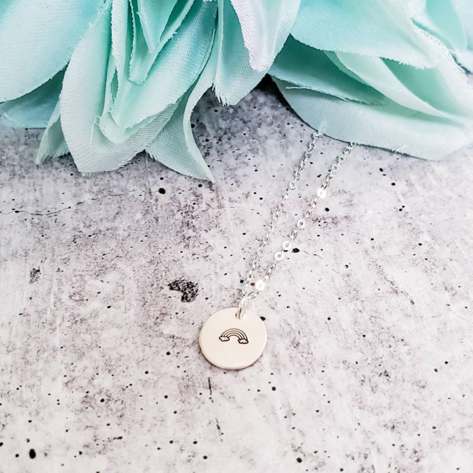 Rainbow Baby Initial Necklace Stamped Necklaces La Vie Bien Rainbow Baby Initial Necklace