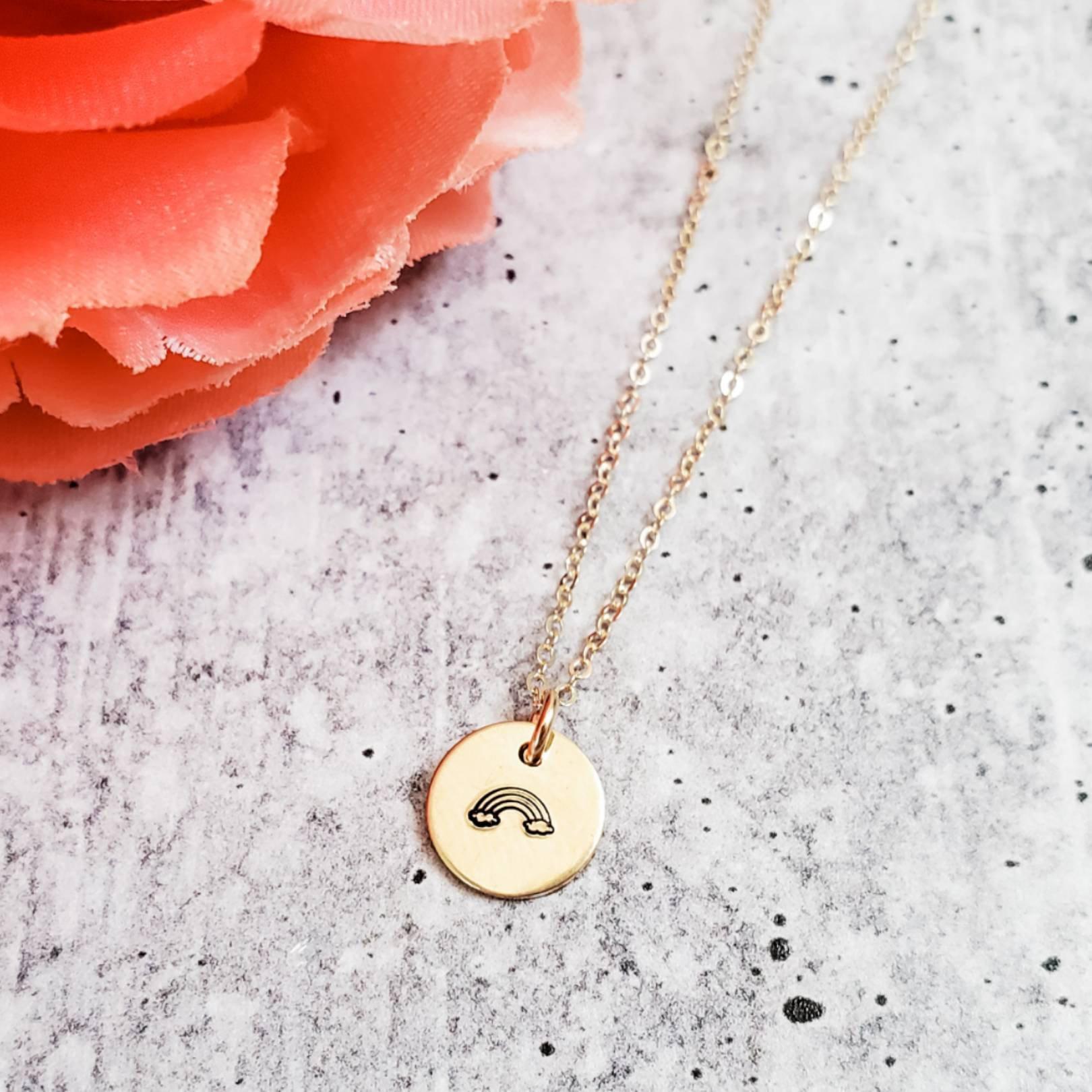 Rainbow Baby Initial Necklace Stamped Necklaces La Vie Bien Rainbow Baby Initial Necklace