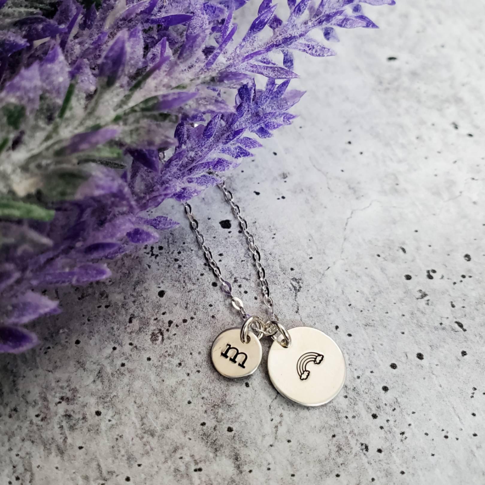 Rainbow Baby Initial Necklace Stamped Necklaces La Vie Bien Rainbow Baby Initial Necklace