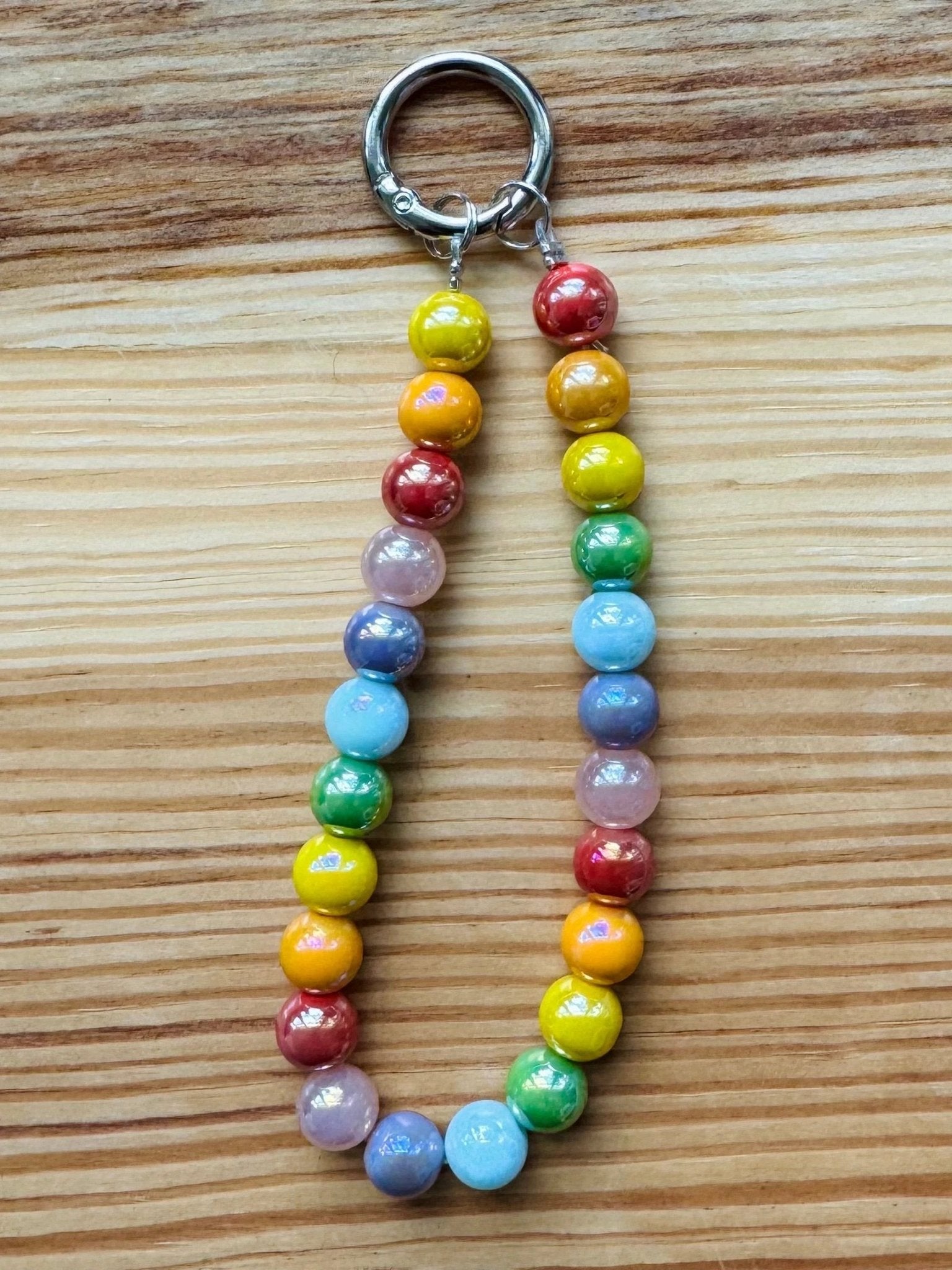Rainbow Beaded Keychain Wristlet / Phone Lanyard Strap / Bag Chain Purse Charm by Bespattered Facade