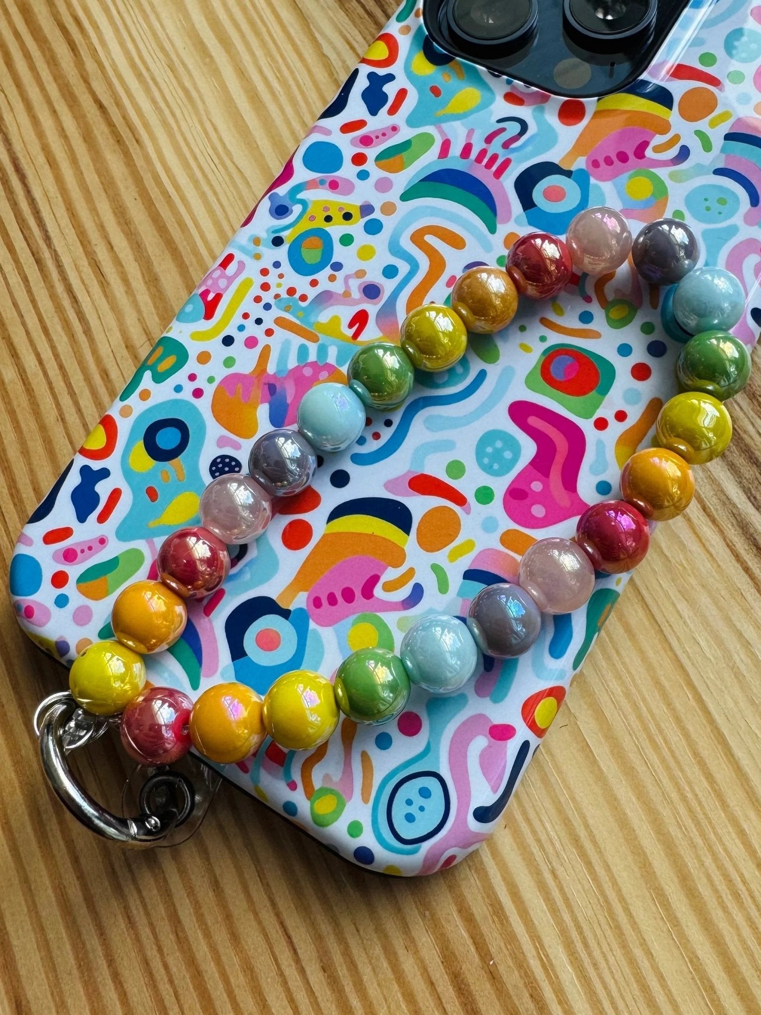 Rainbow Beaded Keychain Wristlet / Phone Lanyard Strap / Bag Chain Purse Charm by Bespattered Facade